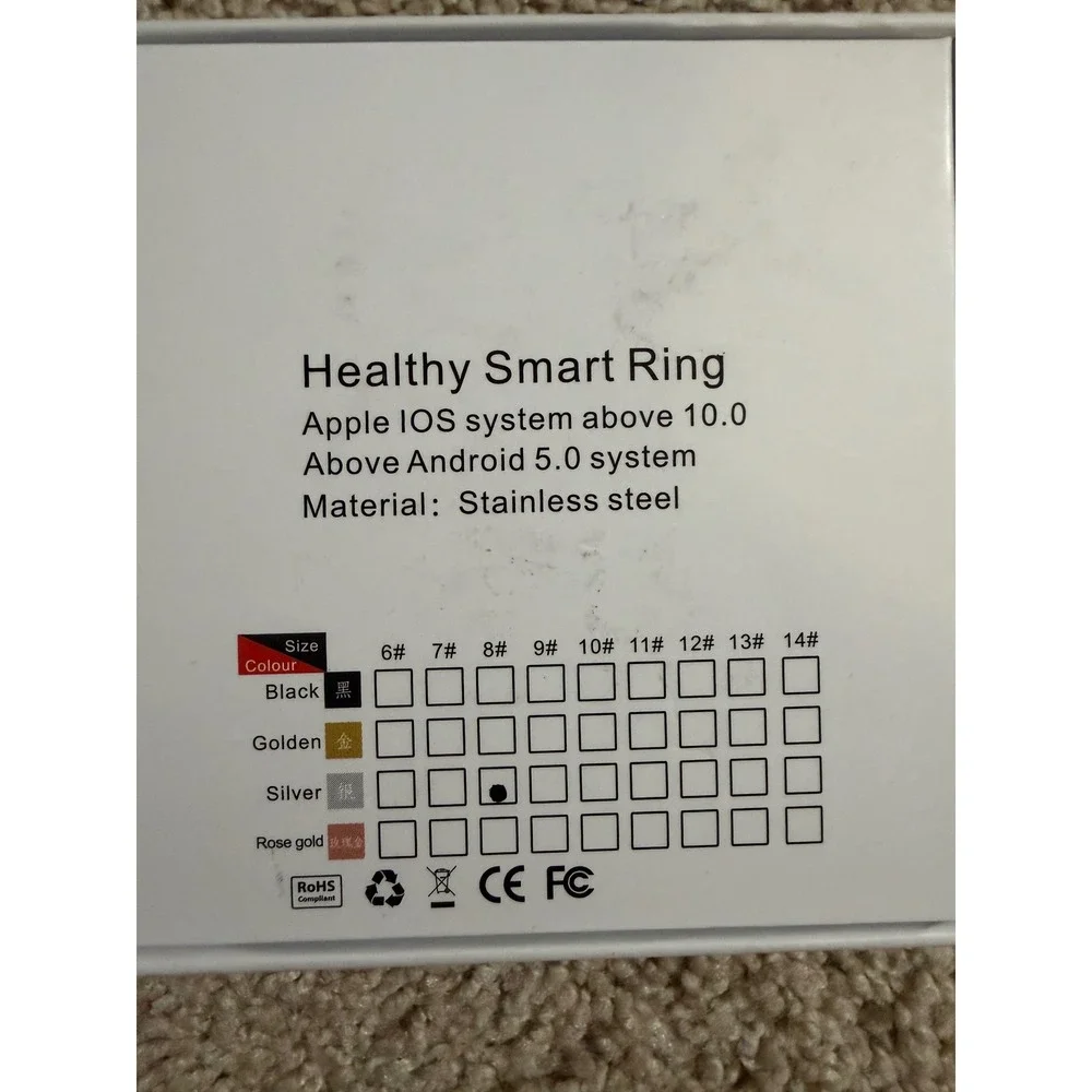 MERNEUO Smart Ring Health Fitness Tracker Heart‎ Rate Sleep Silver Size 8 NEW